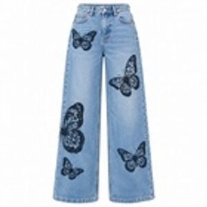 Simple Society Jeans Womens 3/26 Butterfly Print High Rise Wide Leg Y2K